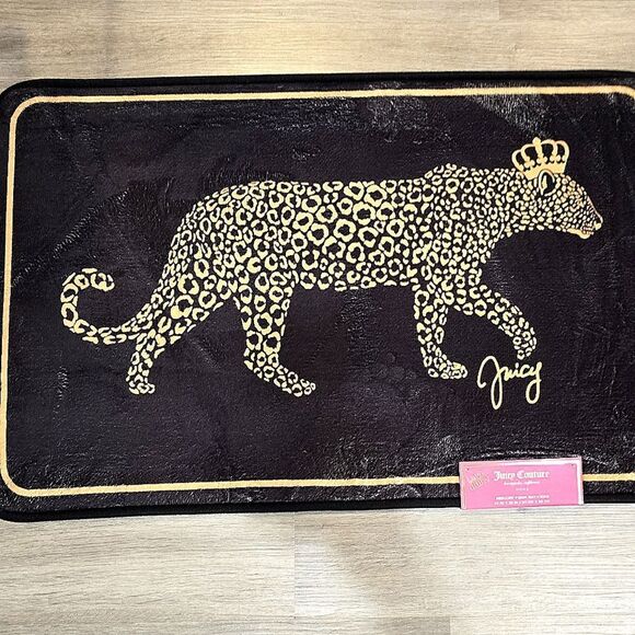 Juicy Couture Home Signature Logo Gold Leopard Memory Foam Bath Rug - Picture 3 of 6